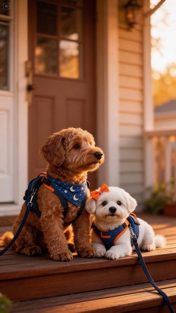 Imagined Milo and Lune sitting on a porch at golden hour